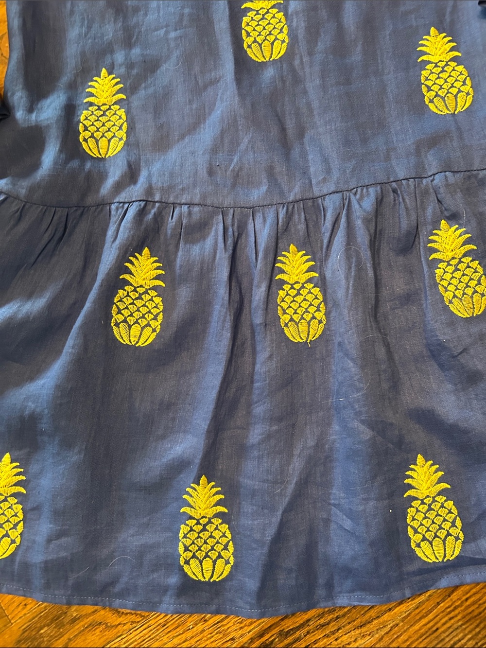 Tyler Boe 💯%Linen Blue Dress w/Yellow Pineapples embroidered everywhere.szSMALL - Picture 4 of 14